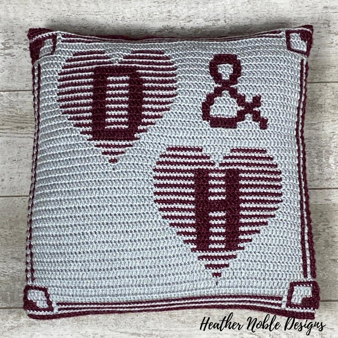 Double Monogram Hearts Pillow