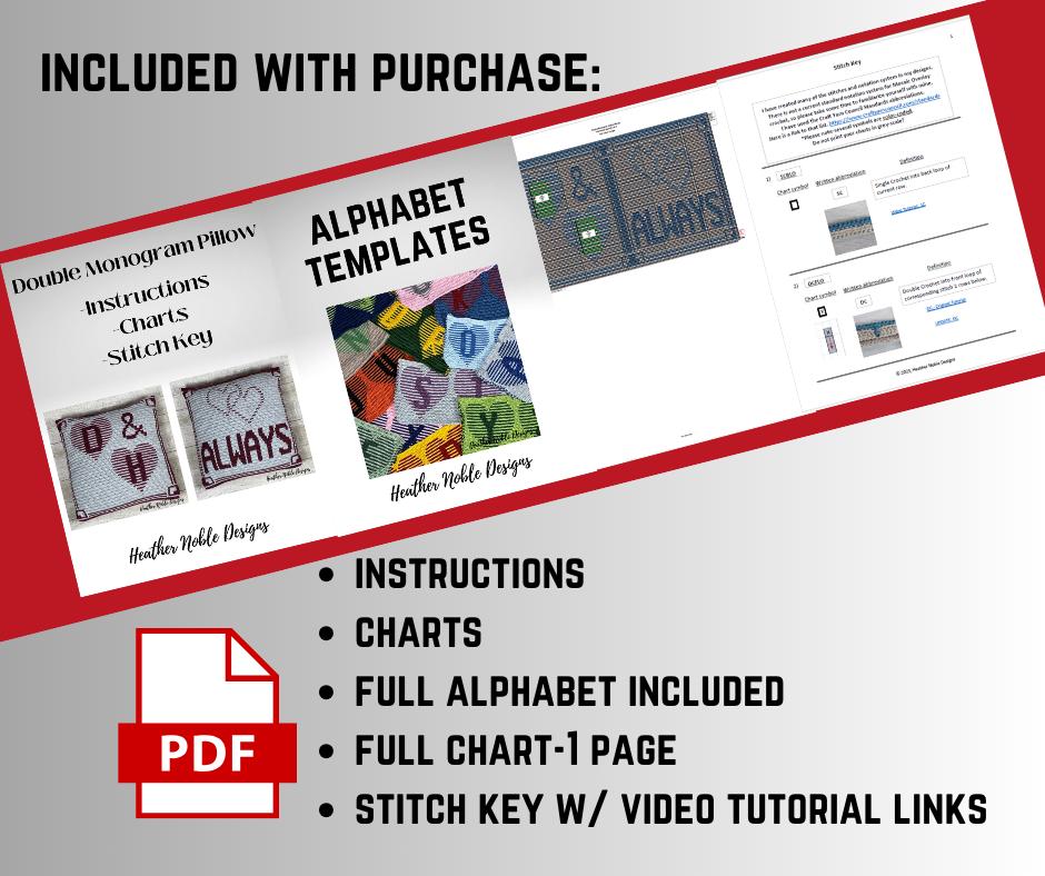 Monogram Hearts Pillow - Mosaic Crochet Pattern (charts only)