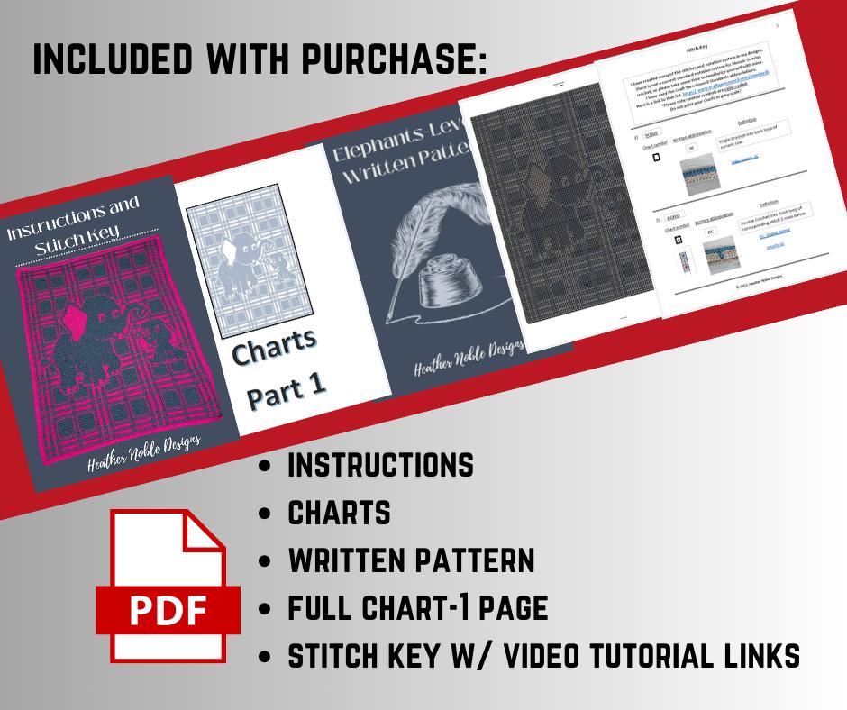 Elephants - Mosaic Crochet Blanket Pattern - Level 1-Easy (PDF Pattern)