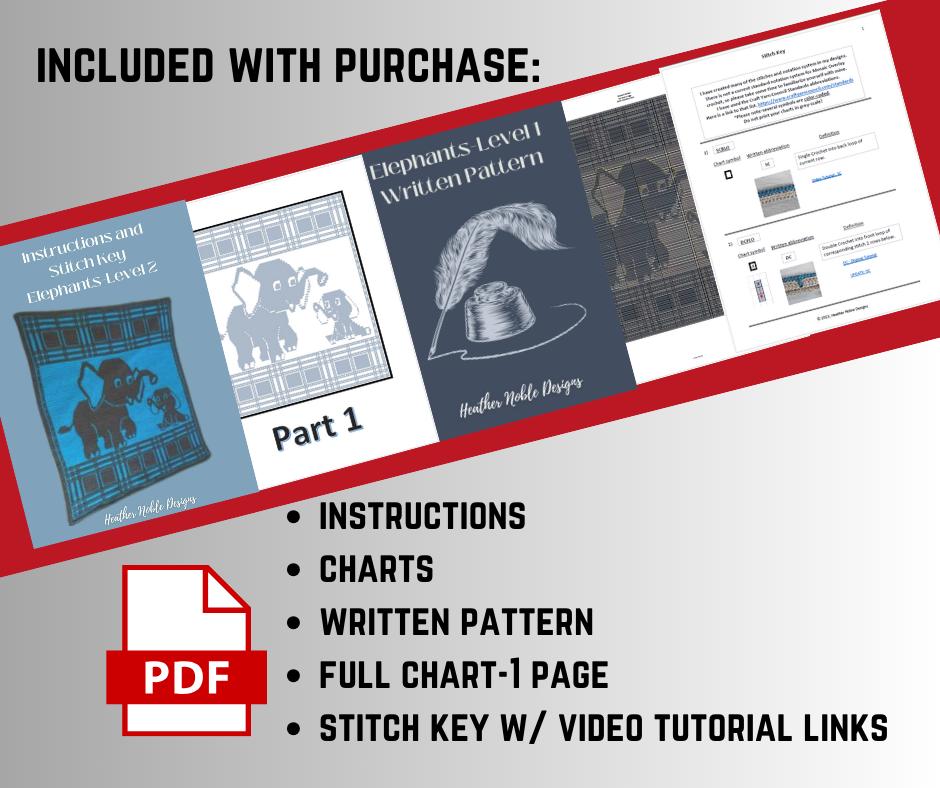 Elephants - Mosaic Crochet Blanket Pattern - Level 2-Advanced (PDF Pattern)