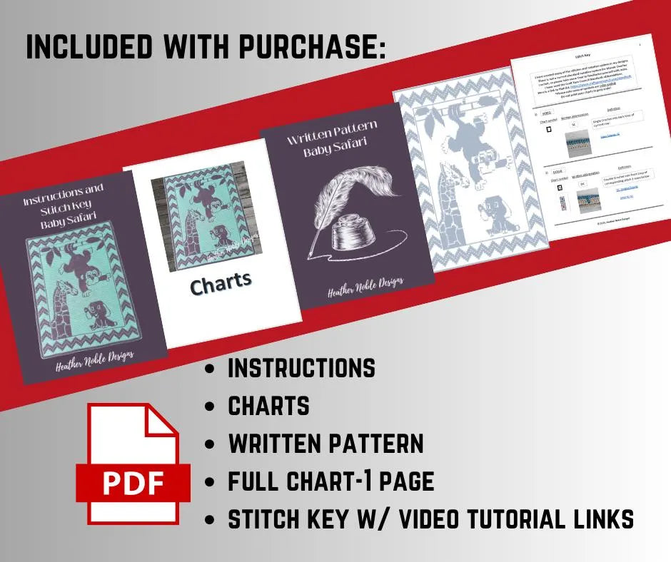 Instructions, charts, written Pattern, a full chart-1 page, and a stitch key with a video tutorial link is included