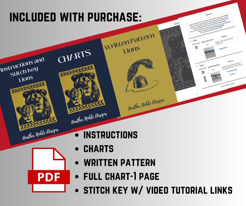 Lion and Cub - Mosaic Crochet Blanket Pattern (PDF Pattern)