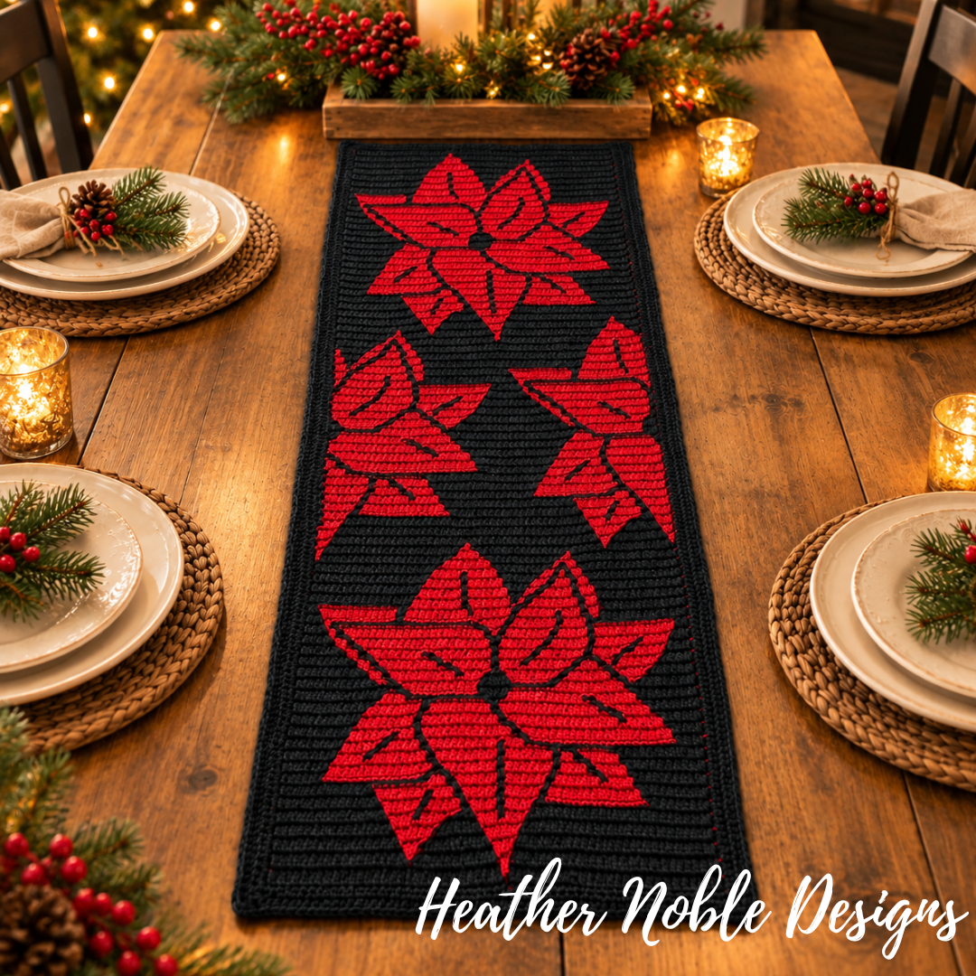 Poinsettia Table Runner – Mosaic Crochet Pattern (PDF Pattern)
