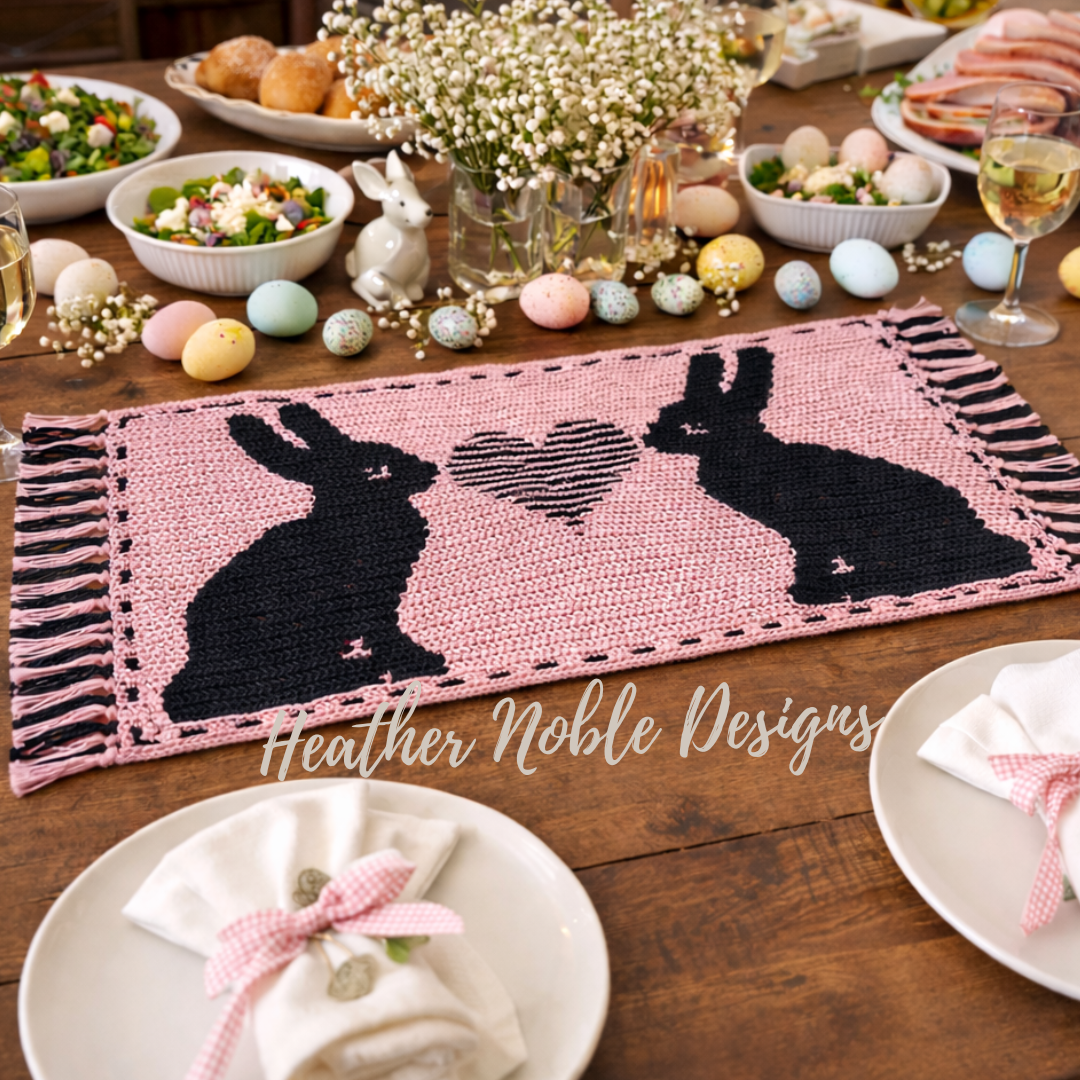 Bunny Love Table Runner, Mosaic Crochet Pattern (PDF Pattern)