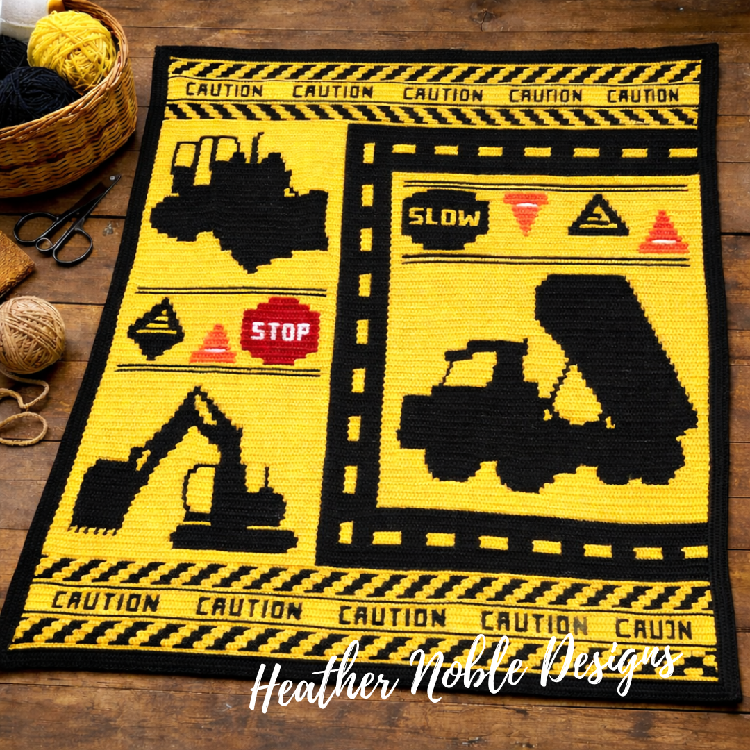 Construction Vehicles Blanket - Mosaic Crochet Pattern (PDF Pattern)