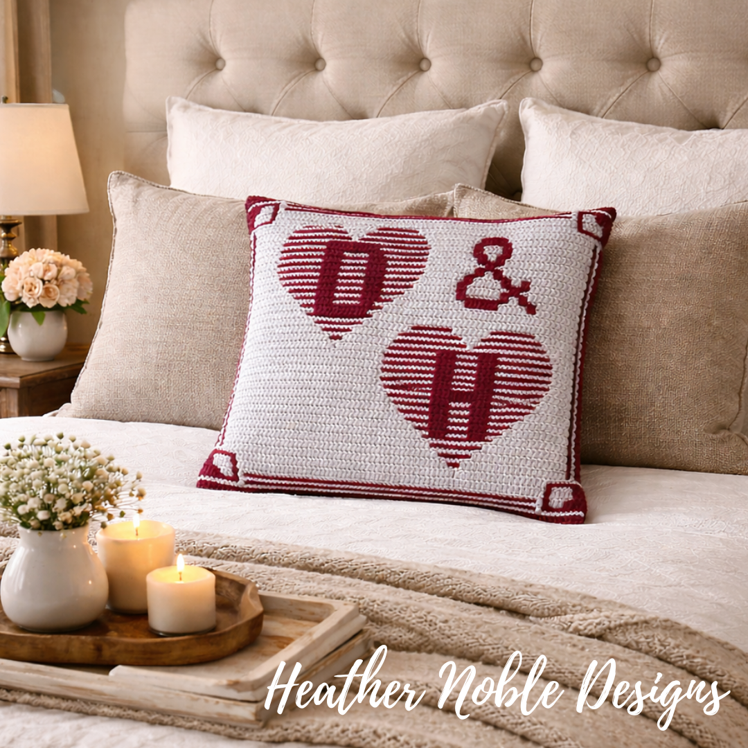 Monogram Hearts Pillow - Mosaic Crochet Pattern (charts only)