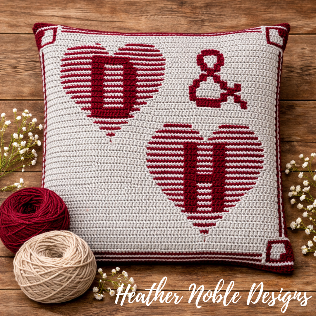 Monogram Hearts Pillow - Mosaic Crochet Pattern (charts only)