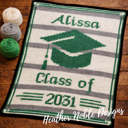 Graduation - Mosaic Crochet Blanket Pattern, Customizable Name & Date (PDF Pattern)