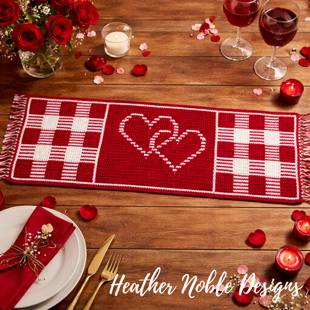 Interlocking Hearts, Mosaic Crochet Table Runner Pattern (PDF Pattern)