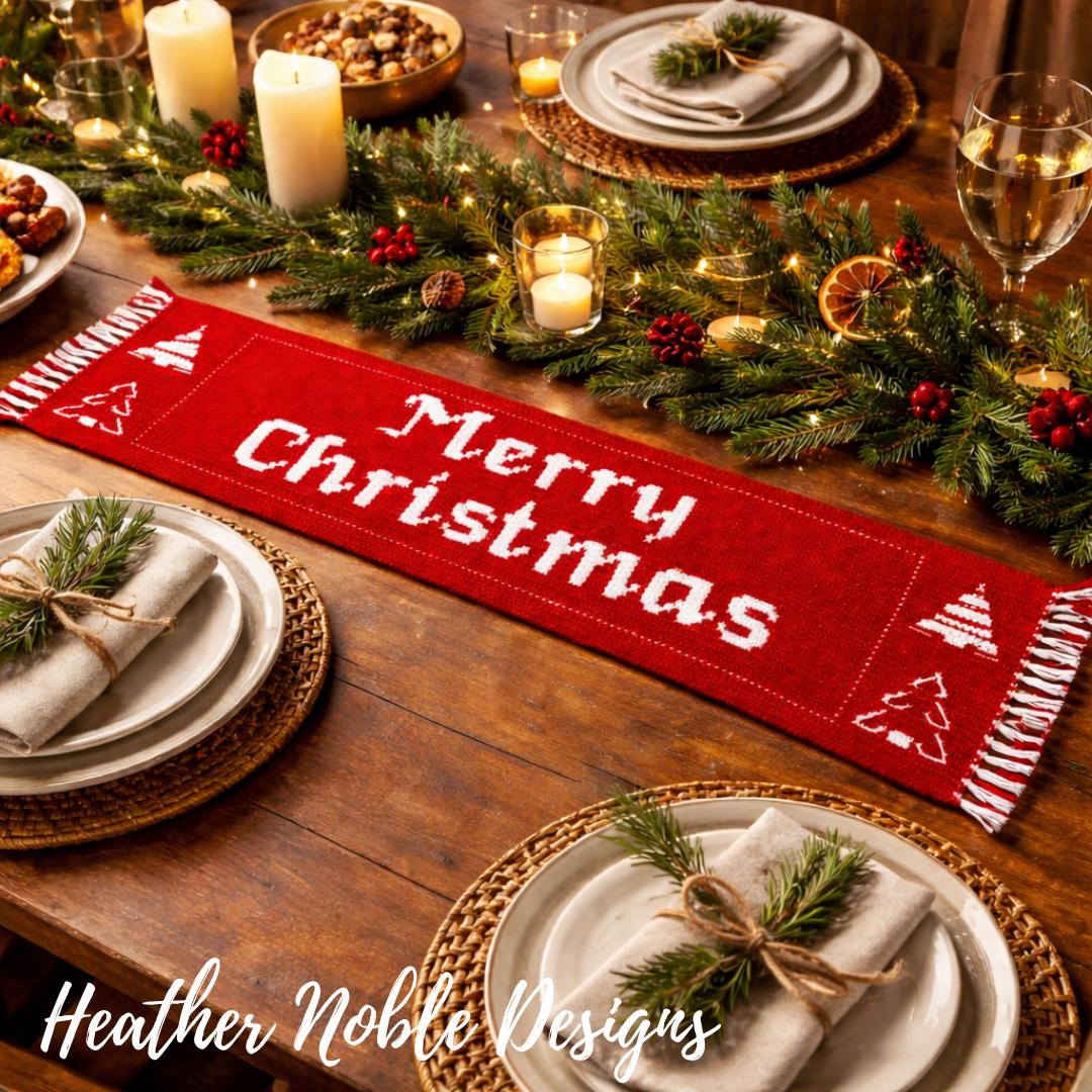 Merry Christmas Table Runner - Mosaic Crochet Pattern (PDF Pattern)