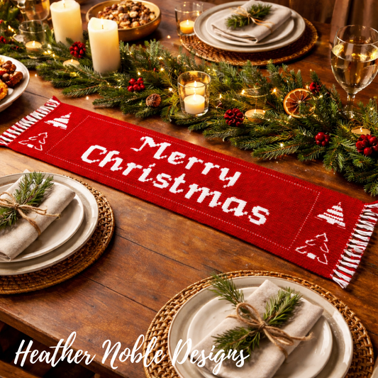 Merry Christmas Table Runner - Mosaic Crochet Pattern (PDF Pattern)